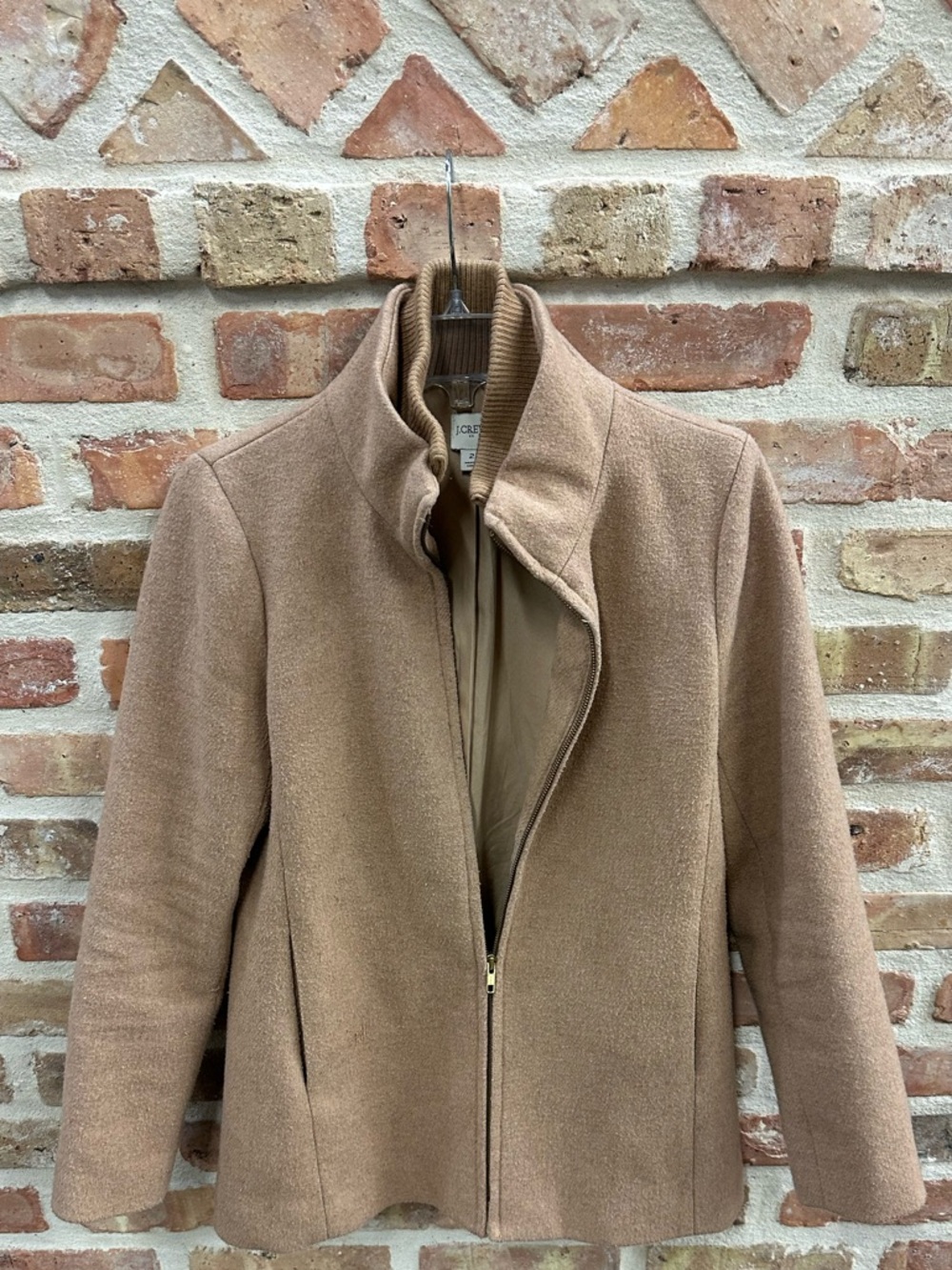 J. Crew Camel Zip-Front Wool-Blend Jacket